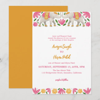 Elegant Traditional Indian Elephants Wedding Invitation