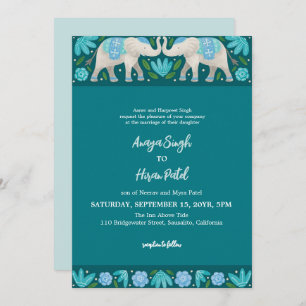 Elegant Traditional Indian Elephants Wedding Invitation