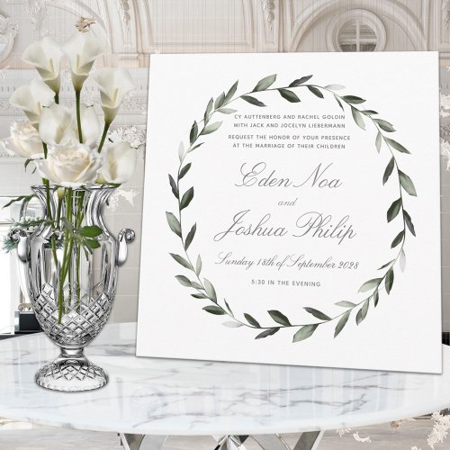 Elegant Traditional Olive Branch Wreath Wedding Invitation
