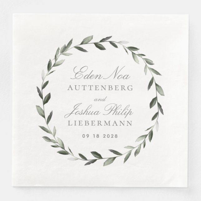 Elegant Traditional Olive Branch Wreath Wedding Paper Dinner Napkins (Front)