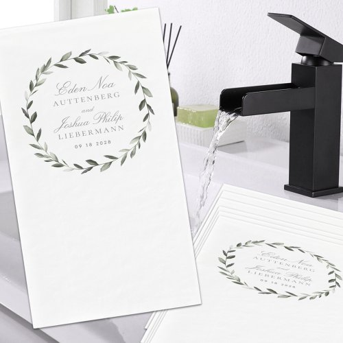 Elegant Traditional Olive Branch Wreath Wedding Paper Guest Towels