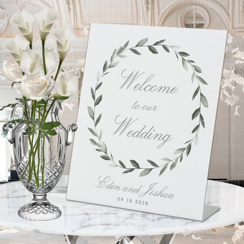 Elegant Traditional Olive Branch Wreath Wedding Pedestal Sign