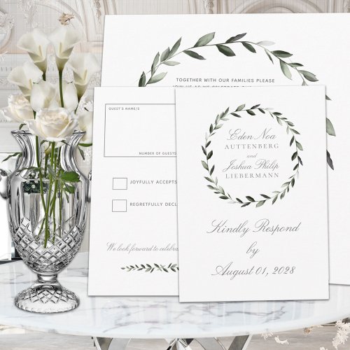 Elegant Traditional Olive Branch Wreath Wedding RSVP Card