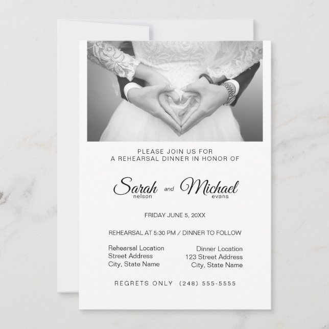 Elegant Traditional Photo Dinner Rehearsal Invitation (Front)