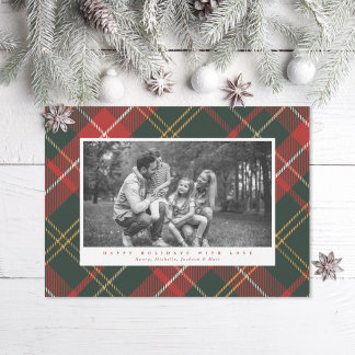 Elegant Traditional Red and Green Plaid Photo Holiday Card