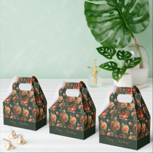 Elegant Traditional Red & Gold Christmas Baubles Favor Boxes