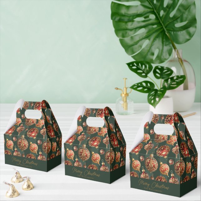Elegant Traditional Red & Gold Christmas Baubles Favor Boxes (Multiple)