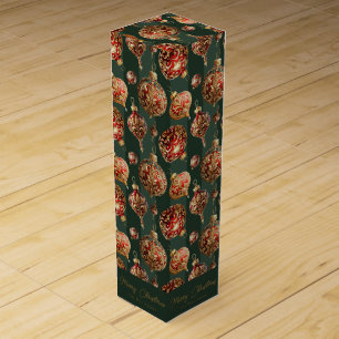 Elegant Traditional Red & Gold Christmas Baubles Wine Box