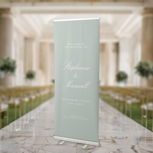Elegant Traditional Sage Green Wedding Welcome Retractable Banner