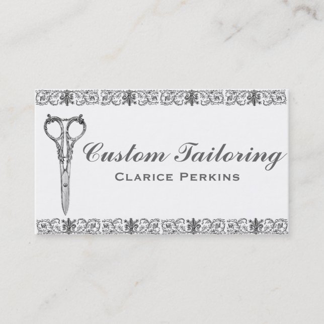 Elegant Traditional Seamstress Tailor Dressmaker Business Card (Front)