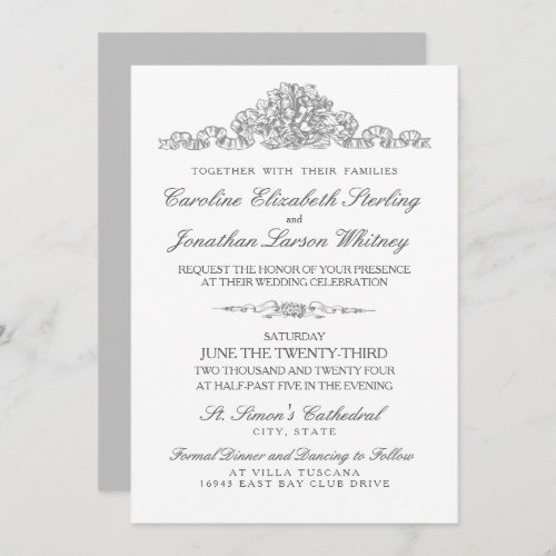 Elegant Traditional  Versailles Grey Wedding Invitation