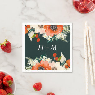 Elegant Traditions Watercolor Floral with Monogram Napkins