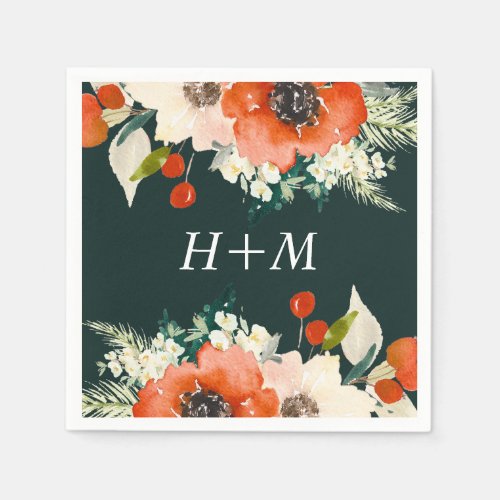 Elegant Traditions Watercolor Floral with Monogram Napkins