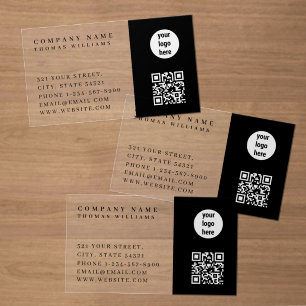 Elegant Transparent Business Logo QR Code Clear Business Cards