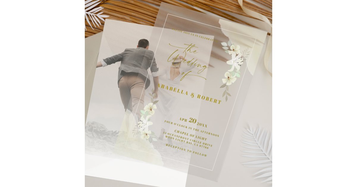 Elegant Transparent Floral Watercolor Wedding Acrylic Invitations