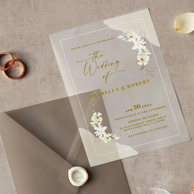 Elegant Transparent Floral Watercolor Wedding Acrylic Invitations