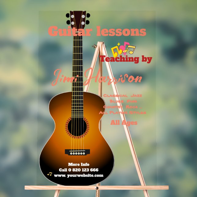 Elegant Transparent Guitar lessons  Acrylic Sign  (Neutral)