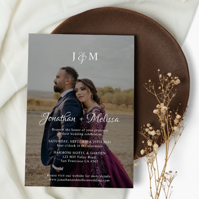Elegant Transparent Photo Overlay Monogram Wedding Invitation (Creator Uploaded)