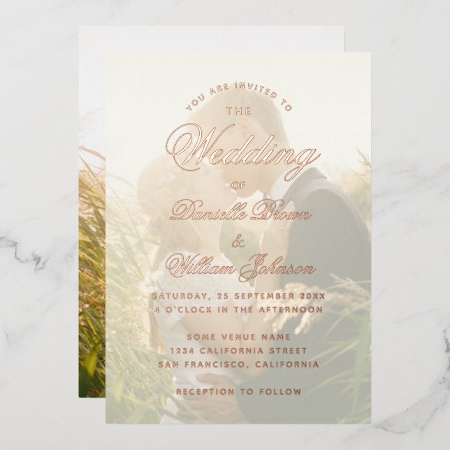 Elegant Transparent Photo Wedding Calligraphy Foil Invitation (Front/Back)
