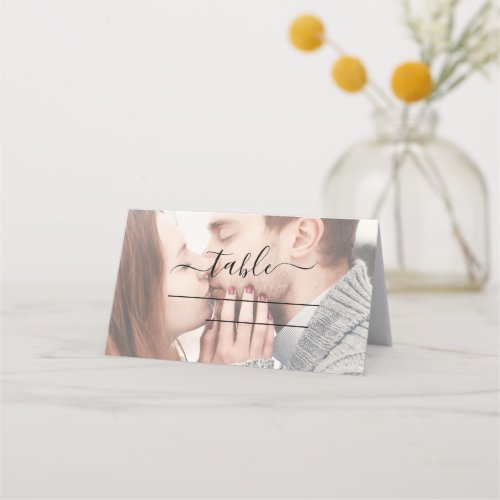 Elegant Transparent Photo Wedding Modern Place Card