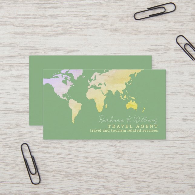 Elegant Travel Agent sage-green Business Card  (Front/Back In Situ)