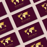 Elegant Travel Agent World Map Burgundy And Gold Business Card