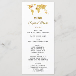 Elegant Travel Gold World Map Wedding Menu