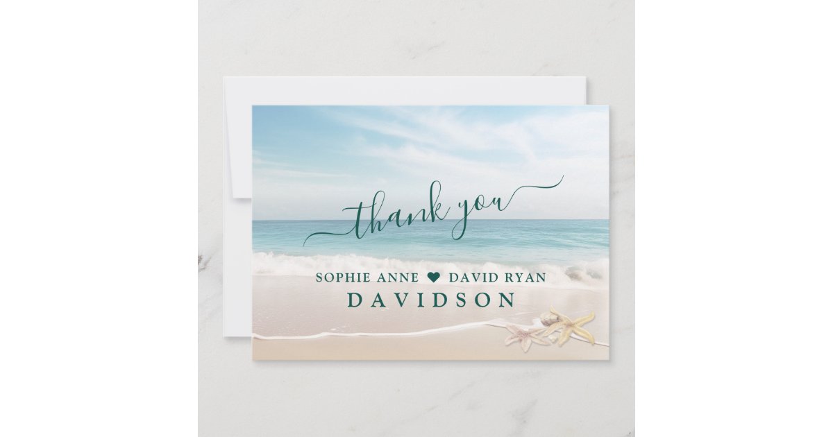 Elegant Travel Seaside Beach Starfish Wedding Thank You Card | Zazzle