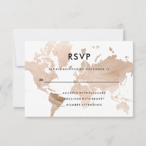 Elegant Travel Theme Wedding | Faux Gold Map RSVP Card