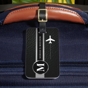 Elegant Traveler Gold Metal & Leather monogram Luggage Tag