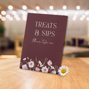 Elegant Treats & Sips Table Sign Burgundy Floral