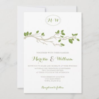 Elegant Tree Branch Green/beige Wedding Invitation by weddingsnwhimsy at Zazzle