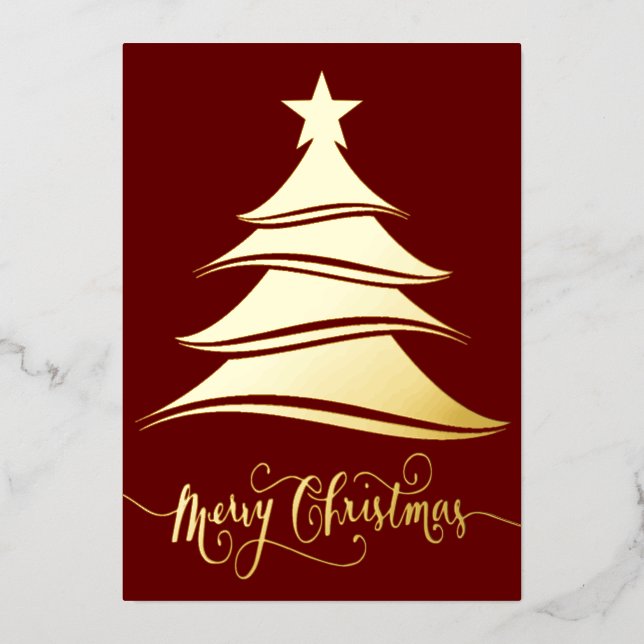 Elegant tree custom Christmas Foil Holiday Card (Front)