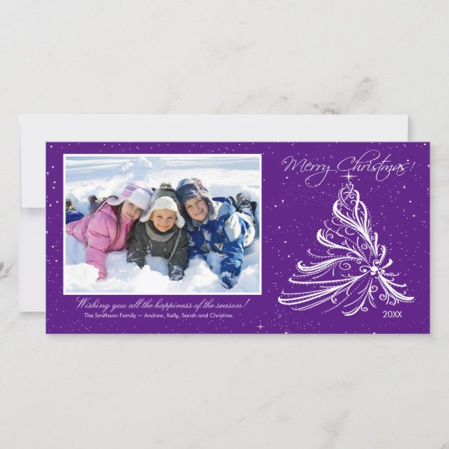 Elegant Tree Family Christmas Photo Card (Front)