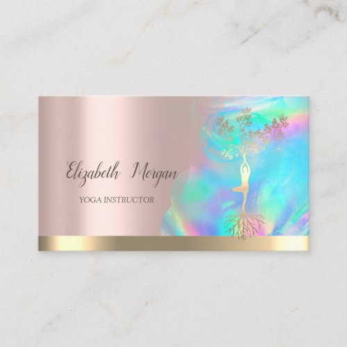 Elegant Tree Girl Silhouette Holographic Rose Gold Business Card