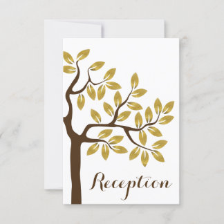 Elegant tree, gold foil leaves wedding reception invitation