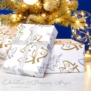 Elegant Tree Gold Silver Christmas Wrapping Paper