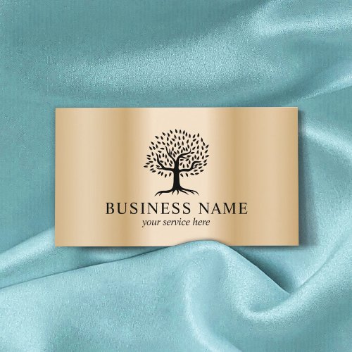 Elegant Tree Logo Modern Gold Background Business Card