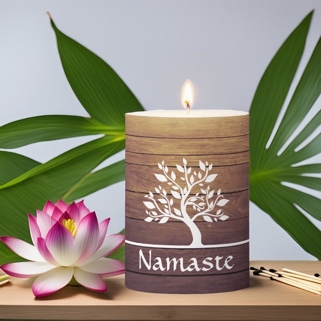 Elegant Tree Namaste Yoga Meditation Instructor Pillar Candle (Creator Uploaded)