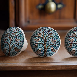 Elegant Tree of Life Art Nouveau Perched Birds Ceramic Knob