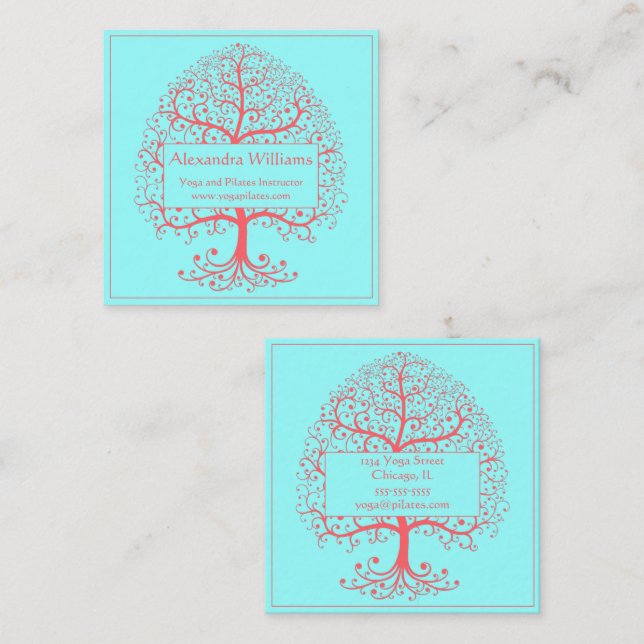 Elegant Tree of Life Pink Pastel Personalized Square Business Card (Front/Back)