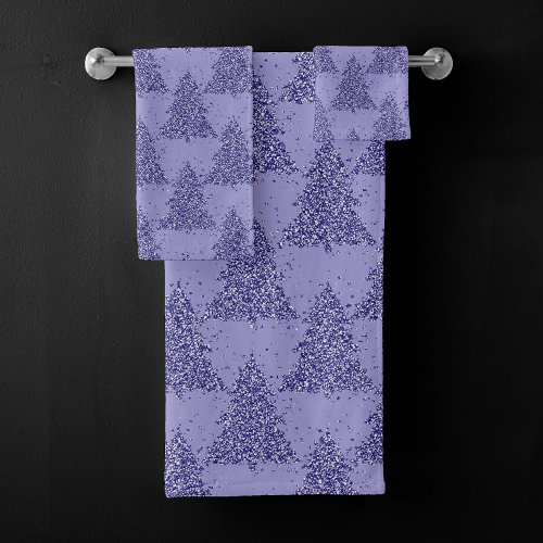 Elegant Tree Pattern  Charming Lavender Christmas Bath Towel Set
