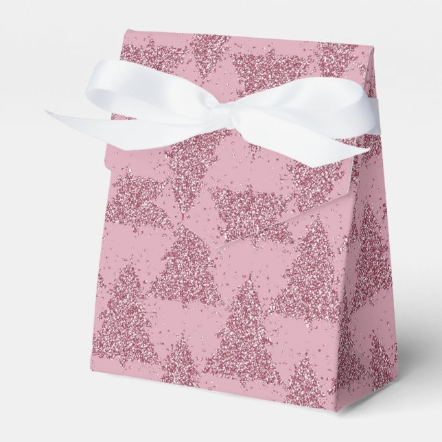 Elegant Tree Pattern | Dusty Mauve Pink Christmas Favor Boxes (Front Side)