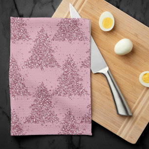 Elegant Tree Pattern   Dusty Mauve Pink Christmas Kitchen Towel