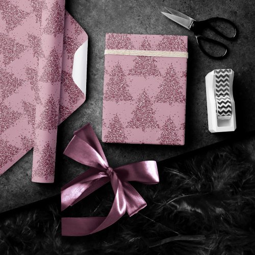 Elegant Tree Pattern  Dusty Mauve Pink Christmas Wrapping Paper