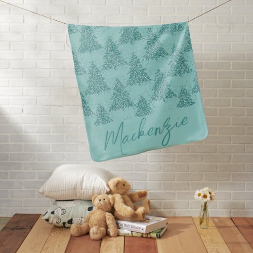 Elegant Tree Pattern  Luxe Aqua Mint Christmas Baby Blanket