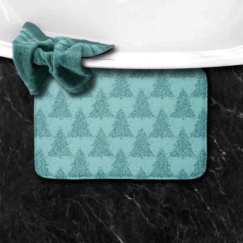 Elegant Tree Pattern  Luxe Aqua Mint Christmas Bath Mat