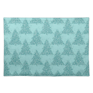 Elegant Tree Pattern Luxe Aqua Mint Christmas Cloth Placemat