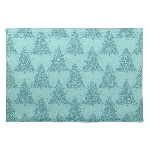 Elegant Tree Pattern  Luxe Aqua Mint Christmas Cloth Placemat