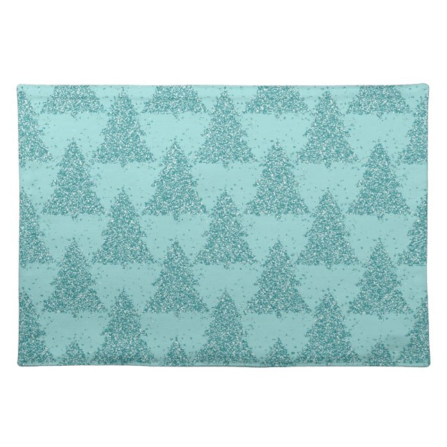Elegant Tree Pattern | Luxe Aqua Mint Christmas Cloth Placemat (Front)